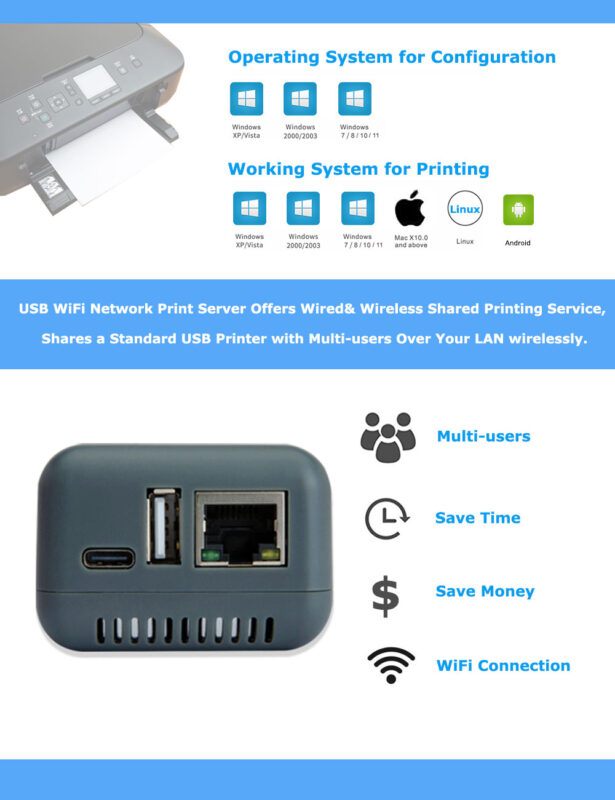 WiFi Wireless USB Print Server