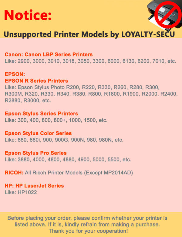 LOYALTY-SECU Print Server Unsupported USB printer models listing